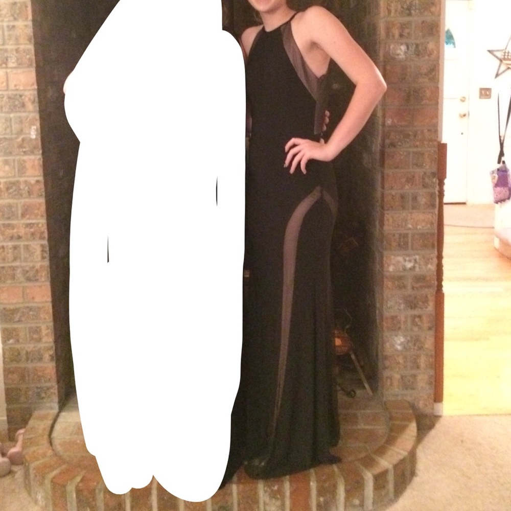 black homecoming dress w tan accents